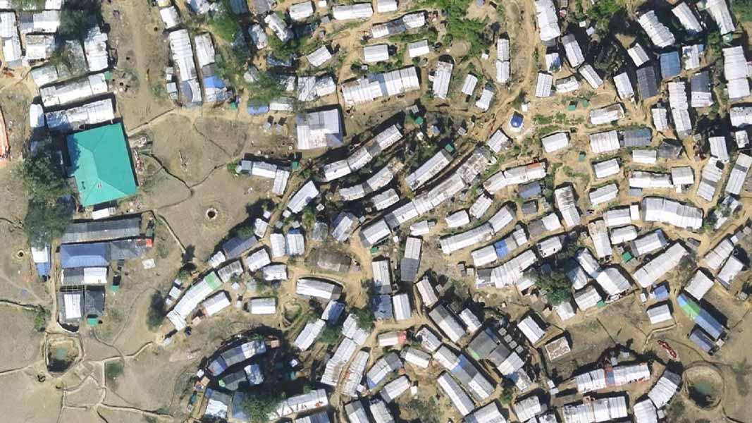 aerial photography of a refugee camp taken by drone